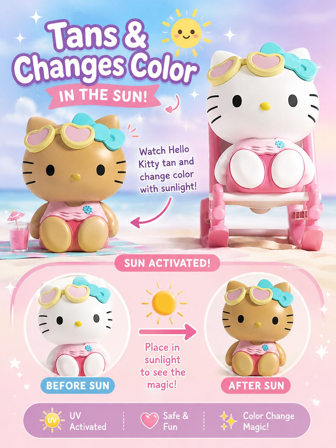 Tanning Kitty Color-Changing Keychain